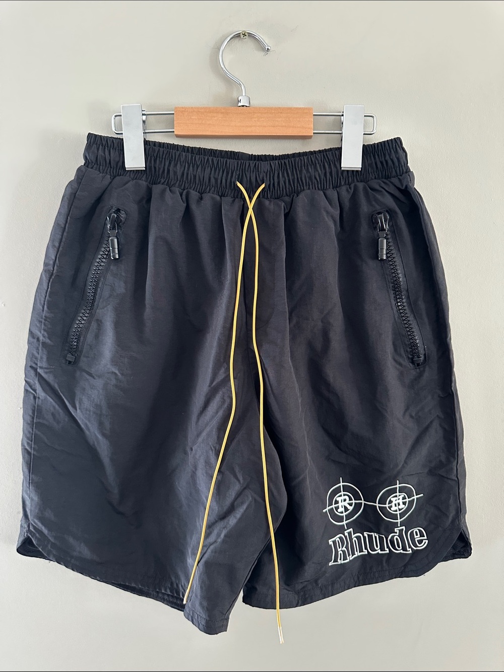 Rhude Black Athletic Shorts with Yellow Drawcord
